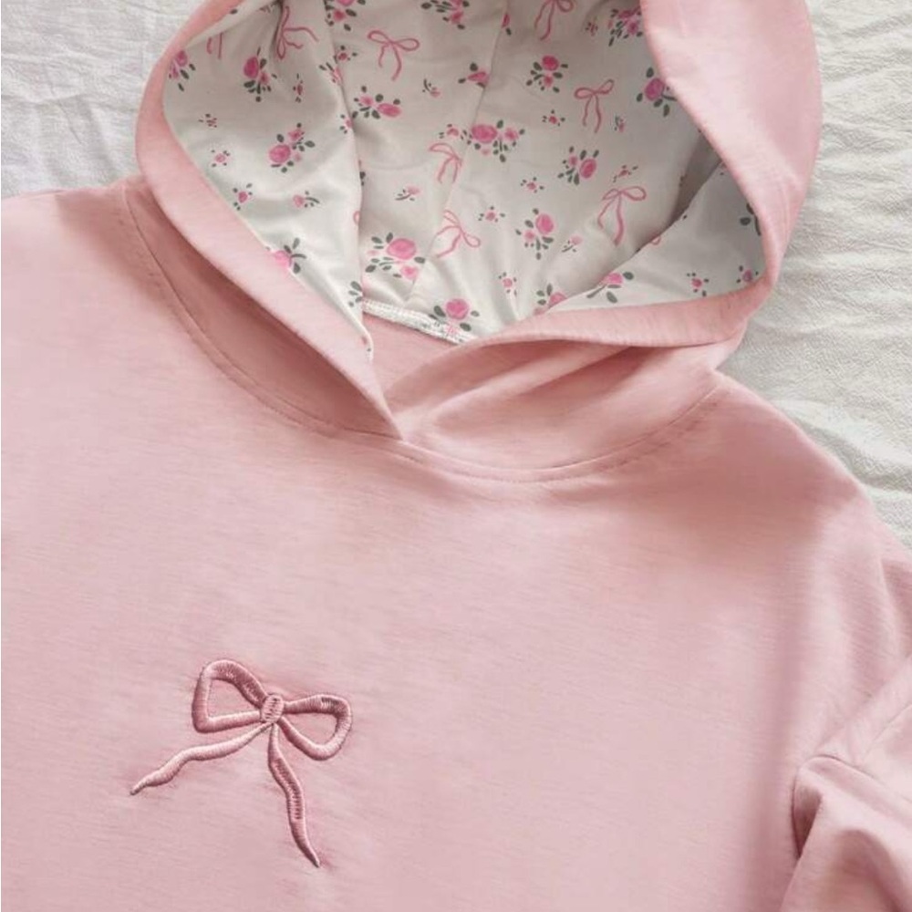 Pink Hoodie with Bow Embroidery